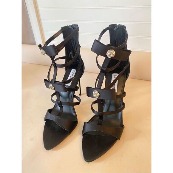 Steve Madden Sinclair Satin Rhinestone Embellished Strappy Dress Sandals Size 7 - Picture 2 of 10